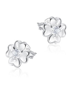 Four Leaf Clovers With CZ Stone Silver Ear Stud STS-5144